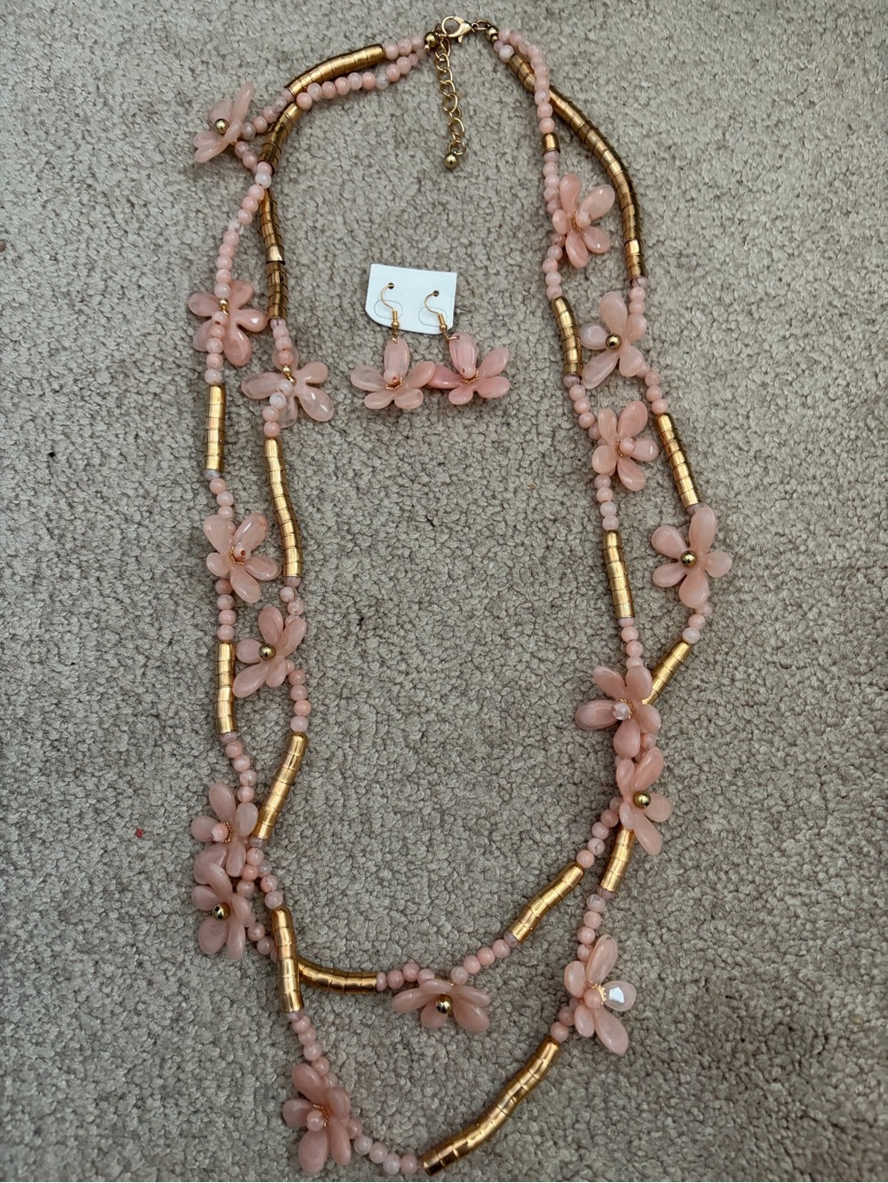 Used in Aratta Photo Shoots, Pink and Gold Necklace and Earring Set